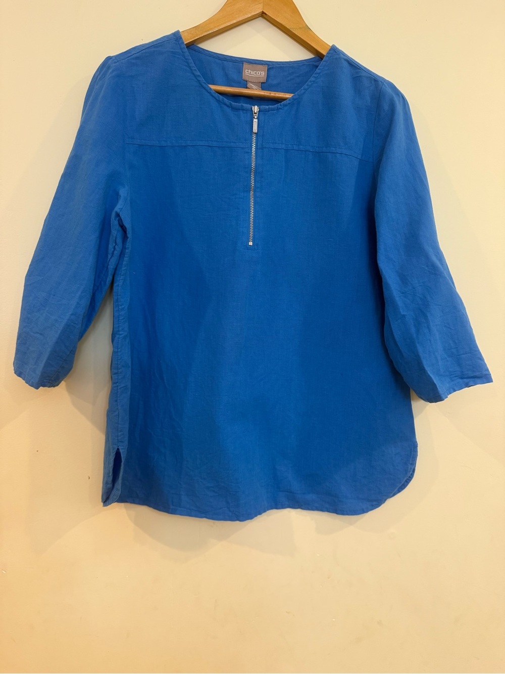 Chico's Royal Blue Linen Half-Zip Tunic